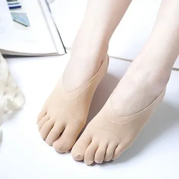 

New Women Invisible Low Cut Socks Lace Anti-skid Solid Color Ladies Separate Toe Ankle Nylon Five Finger Socks Female