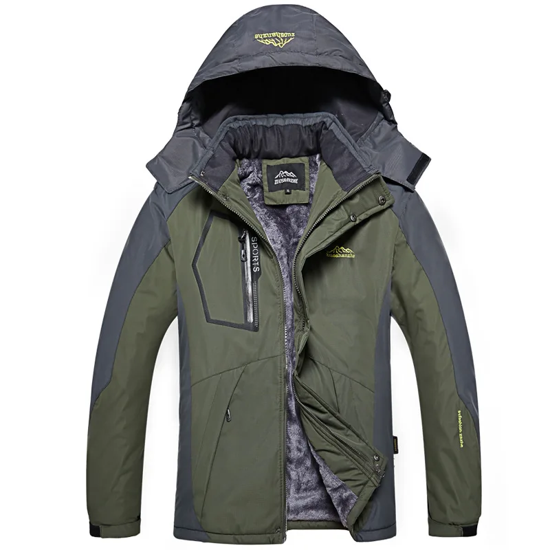 Мужские зимние утепленные куртки зимние теплые флисовые пальто парки с капюшоном пальто ветровка водонепроницаемая военная куртка плюс размер 5XL - Цвет: Army green
