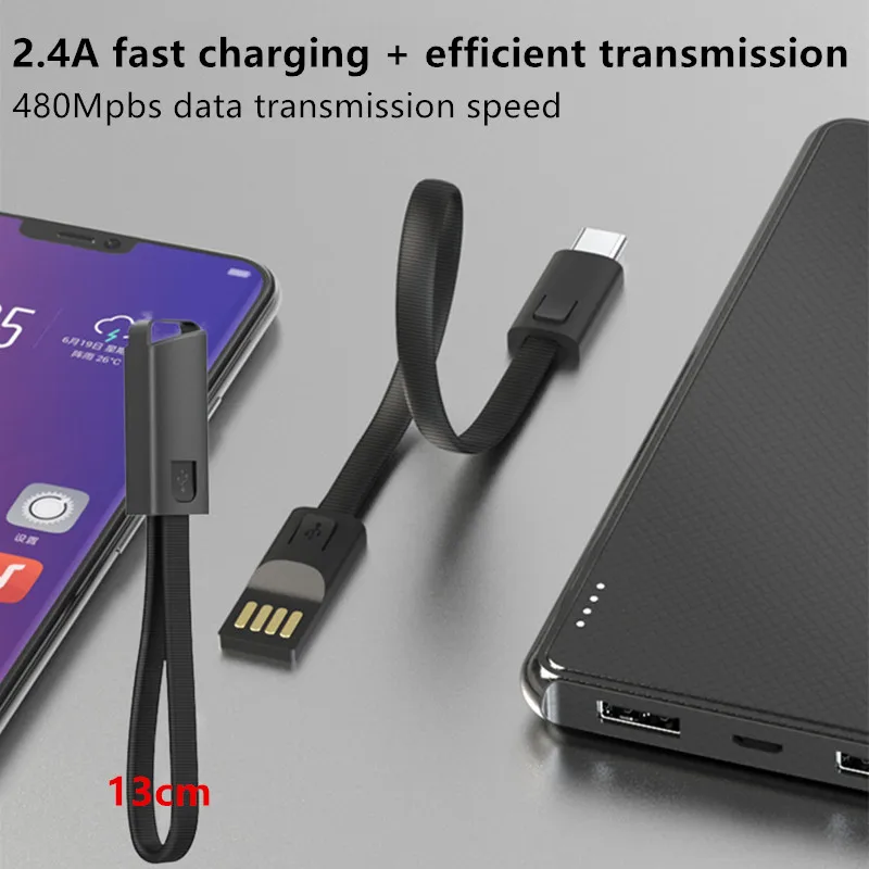 Lanyard Charger Cable for Apple Samsung Huawei Fast Charge and Data Transfer Portable Keychain USB Wire 5