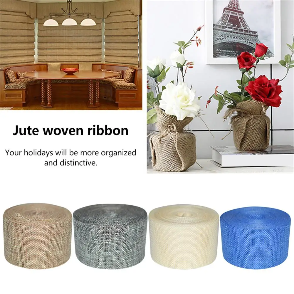

4 Colors Natural Jute Burlap Ribbon Colorful Imitation Linen Ribbon Strips Handcraft DIY Supplies For Wedding Party Decoration