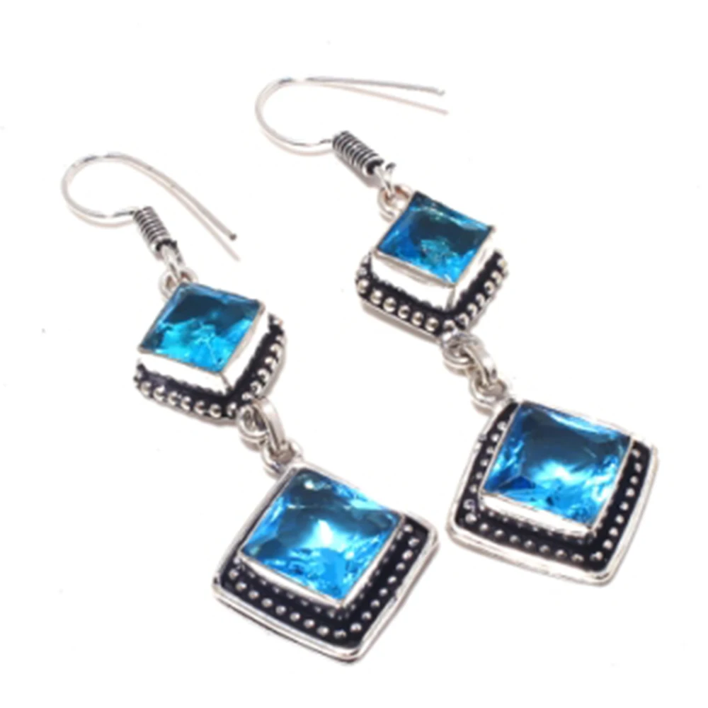 Orecchini Topas Blu Argento Sovrapposti Su Rame, 62Mm, E4042