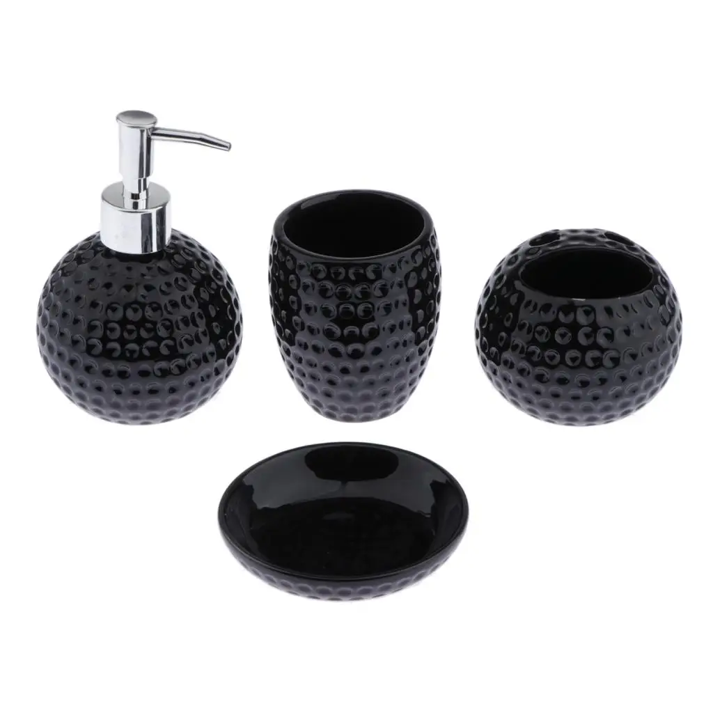 

Ceramic Bathroom Accessory Soap Dish Dispenser Tumbler Toothbrush Holder Set