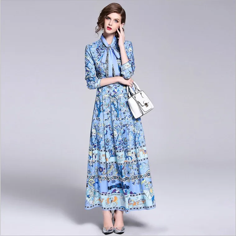 

Ozhouzhan WOMEN'S Dress Fashion 2018 Early Autumn New Style Europe And America Versitile Fashion Positioning Printed Floating Le