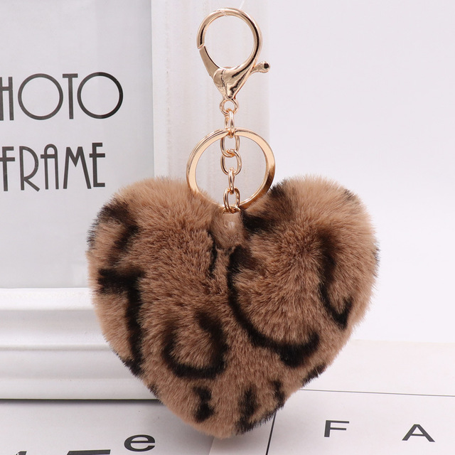 Rabbit Fur Pom-pom Keychain Leopard-print Pom-pom Keychain Lady Mobile Phone Bag Key Ring Love Pendant Decoration