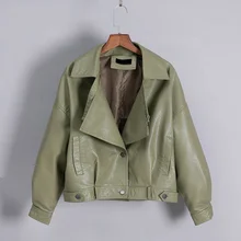 Nueva chaqueta Vintage de piel sintética para mujer, chaqueta holgada de motociclista de un solo pecho, chaqueta corta de piel para mujer