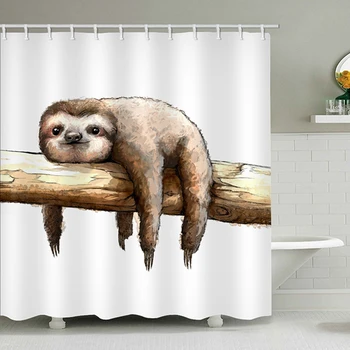 

Shower Curtain Painting High-quality Furniture Supplies Digital Printing Sloth Pencil Drawing Anima LPattern Shower Curtain