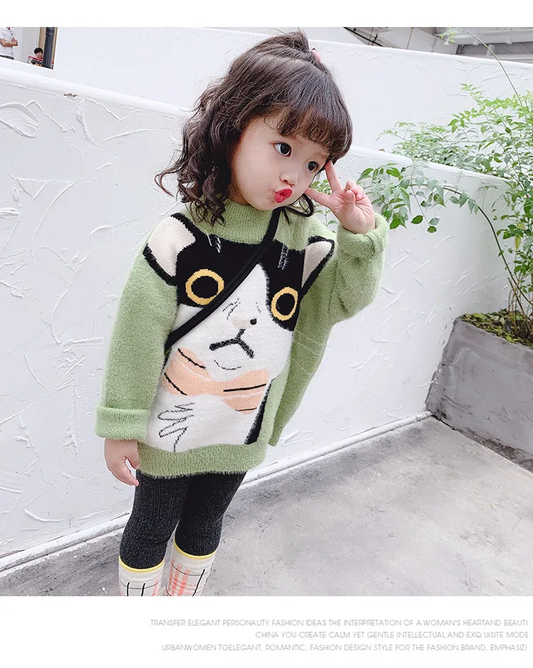 Autumn Winter sweater 2-6 years Baby kid children girls boys cut cotton cat long sweater outwear clothes
