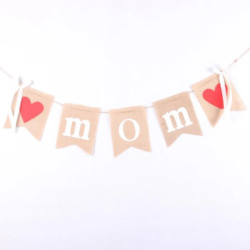 Linen String Banner Flags Burlap Bunting DIY Decoration For Mother's Day Home Party Decoration - Цвет: white