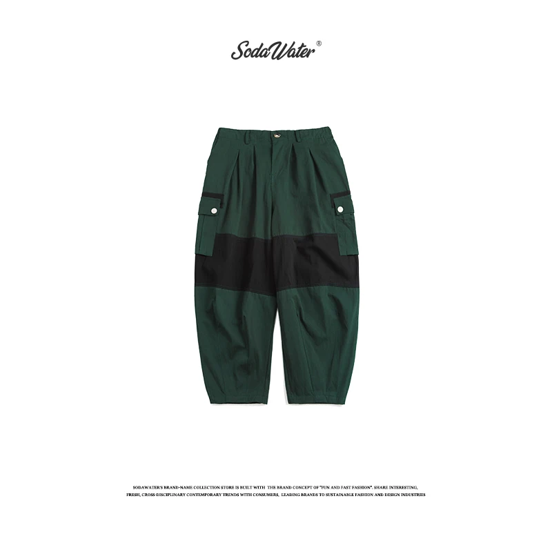 SODAWATER, мужские мешковатые штаны в стиле хип-хоп, пэчворк, повседневные мужские шаровары, японский стиль, мужские Свободные мешковатые штаны с эластичной резинкой на талии 94504WS - Цвет: green