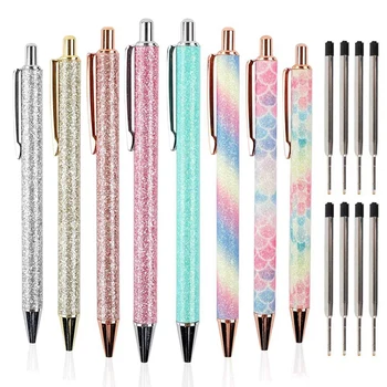

8Pcs Ballpoint Pens Metal Retractable Pen, Black Ink Medium Point 1Mm, Glitter Rose Gold Click Ball Pens, Gifts for Women, Schoo