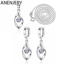 ANENJERY 925 пробы Серебряные Ювелирные наборы циркон твист капли воды ожерелье+ серьги для женщин подарок