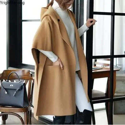 

Autumn Winter Spring Women Wool Blend Loose Hooded Coat Overcoat Trench Windbreaker Plus Size Oversized 5XL Korean Capes Ponchos