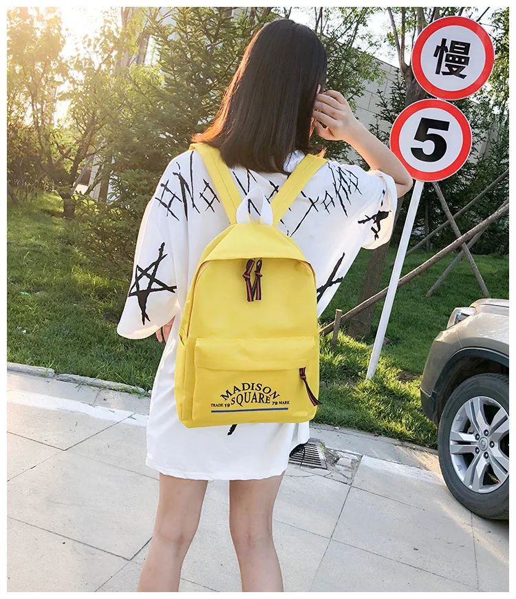New Style College Canvas Backpack Korean-style Trendy Pure Color Backpack Men And Women High School Schoolbag