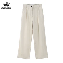 

2022 Winter White Women's Sweatpants High Waist Straight Baggy Vintage Thickening Warm Casual Female Wide Leg Corduroy Trouser