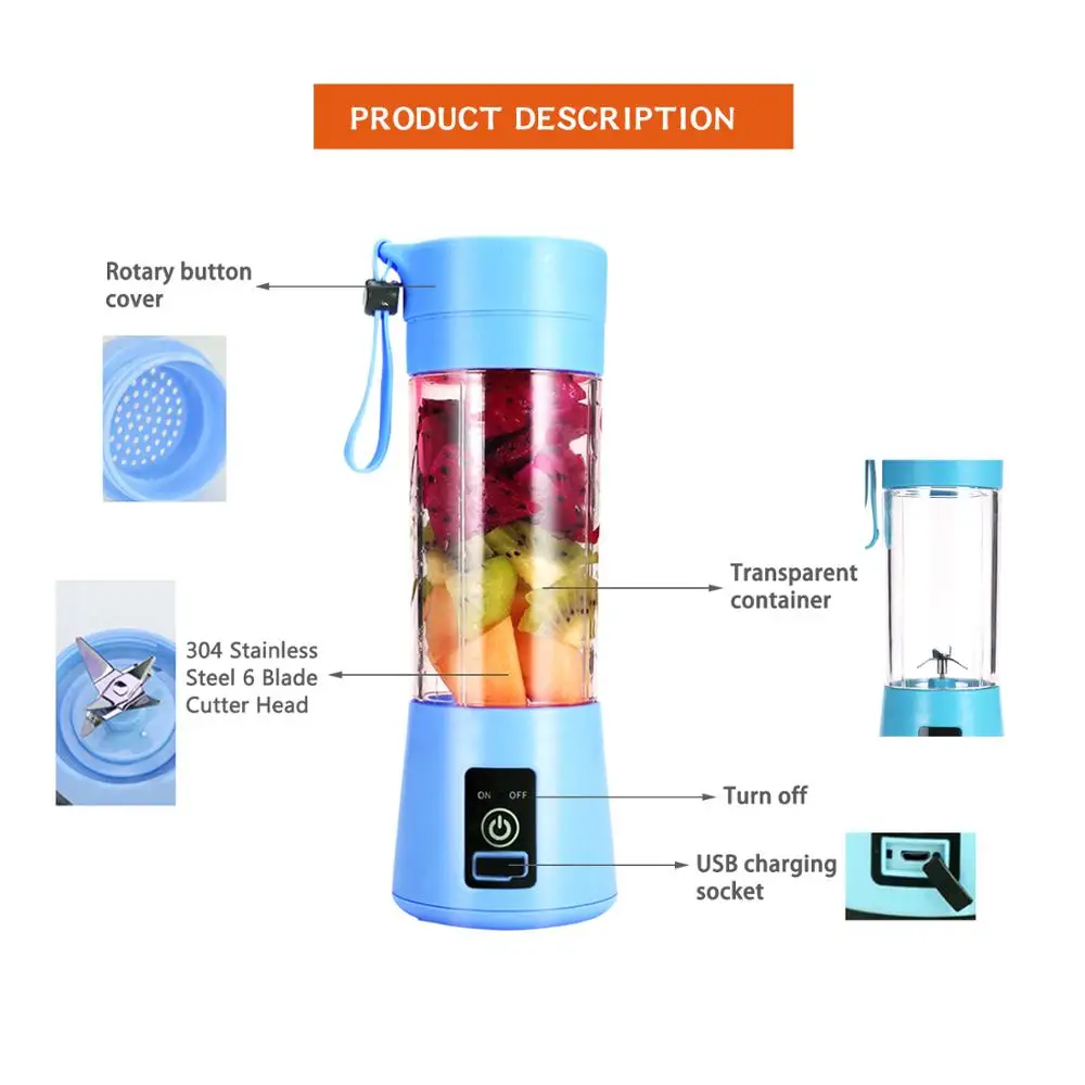 USB перезаряжаемая Мини соковыжималка портативная для фруктов ручная Домашняя