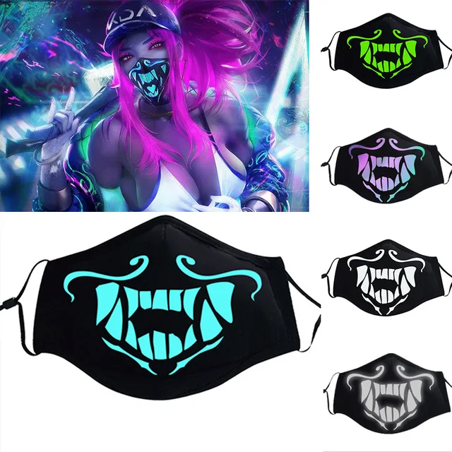 Jeu KDA K/DA Akali masque Assassin S8 bleu vert visage veilleuses косплей реквизит для костюмов светящаяся