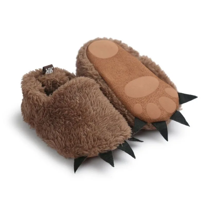 Зимняя Теплая обувь с когтями для новорожденных; домашние тапочки для малышей с рисунками животных; обувь для малышей 0-18 месяцев; Schuhe