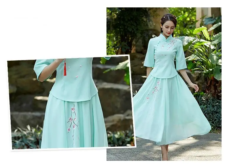 SHENG COCO зеленая китайская блузка с вышивкой Cheongsam топы Женская традиционная одежда в китайском стиле чайный Костюм 4XL плюс размер