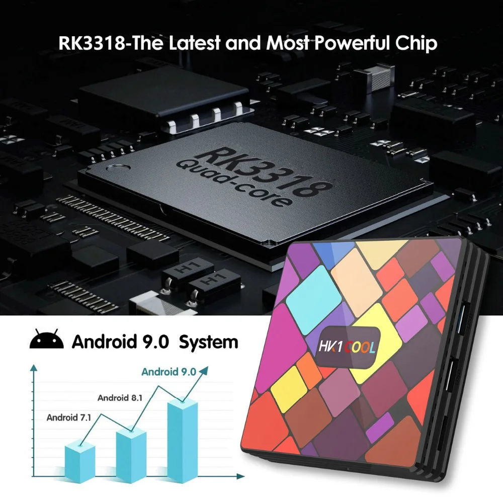 Android 9,0 Smart tv Box HK1 классный Android tv BOX 2G/4G ram 16G/32G/64G/128G rom RK3318 четырехъядерный телеприставка