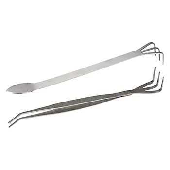 

2Pcs 2 In 1 Stainless Steel Bonsai Gardening Tools Root Rake Spatula Tweezers Garden