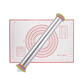 

Adjustable Stainless Steel Rolling Pins Dough Roller with 4 Removable Adjustable Thickness Rings and Pastry Mat for Baking Dough