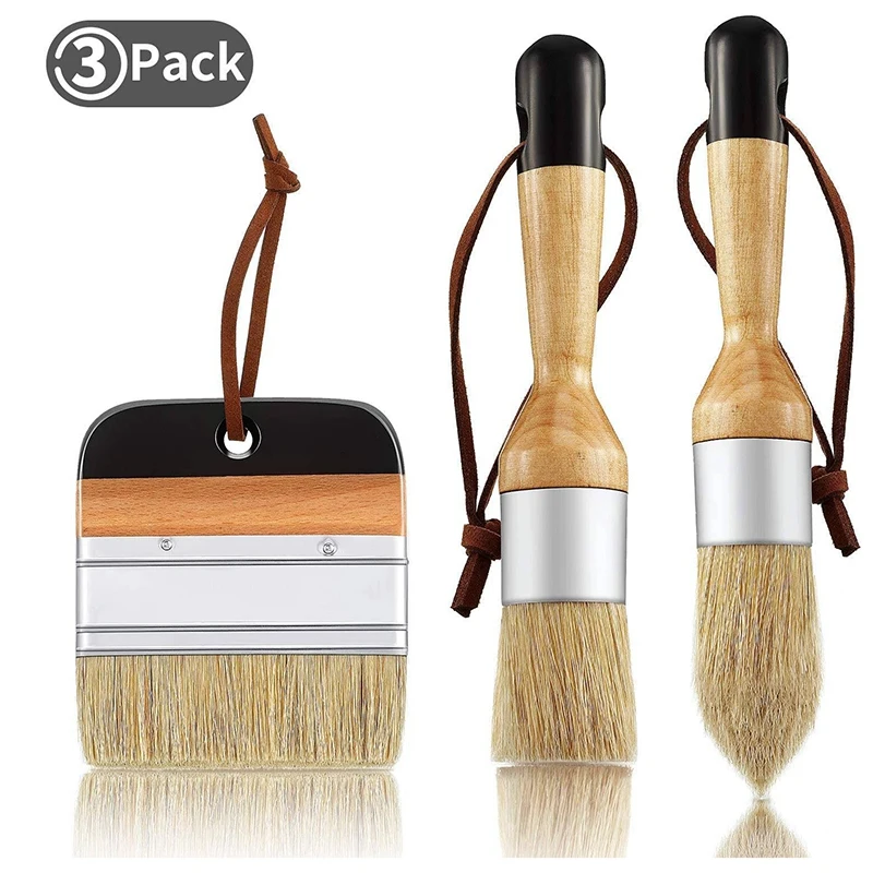 3Pack Chalk And Wax Paint Brushes Bristle Stencil For Wood Furniture Home Wall Decor | Обустройство дома