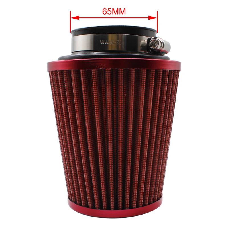 DEFT автомобильный воздушный фильтр конус чистый Впускной высокий поток круглый конус автомобильный воздухозаборный фильтр индукционный Комплект Высокая мощность спортивная сетка - Цвет: 65mm Red
