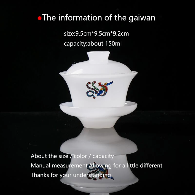 Tea Bowl Saucer Lid Kit 150ml Jade Porcelain Gaiwan Silver Decor Tea Tureen Chinese Kung Fu Tea Set Drinkware Teaware Container