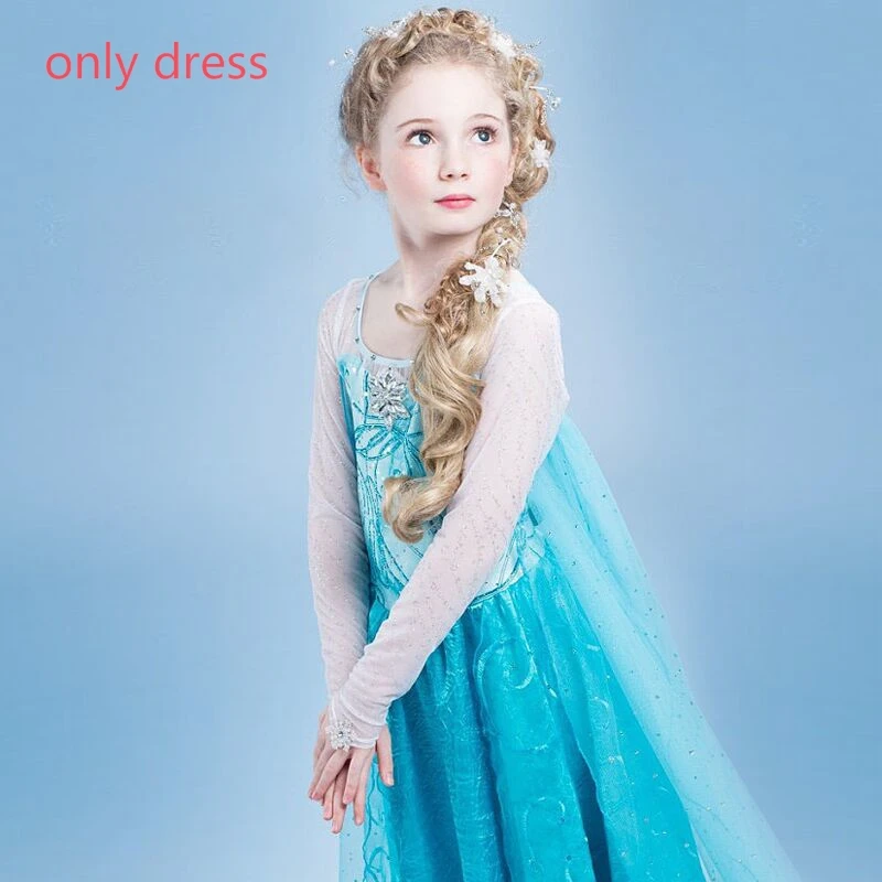 Only Dress 1 Нарядное платье принцессы Эльзы для маленьких девочек от 4 до 10 лет, одежда для девочек Карнавальный костюм Эльзы Рождественская вечеринка на Хэллоуин с короной - Цвет: Only Dress 1