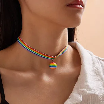 

Yobest Men Women Gay Pride Rainbow Choker Necklace Gay And Pride Lace Chocker Color Ribbon Collar Punk Jewelry Party Gift