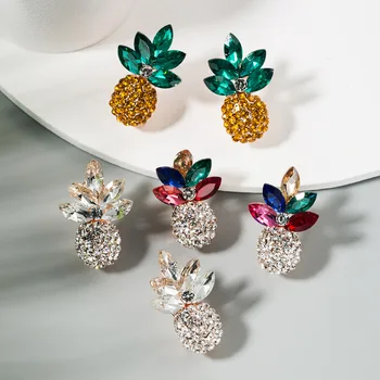 

Korean-style Cool Summer Fresh Versatile Ear Stud Women's Earrings Alloy with Color Man-made Diamond Pineapple Earrings