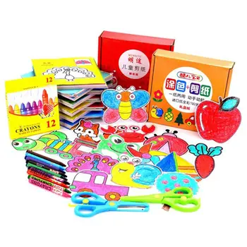 

192Pcs + Crayon / 240Pcs Children Cartoon Color Origami And Cut Paper Toys With Safety Scissors Children Kindergarten Art Crafts