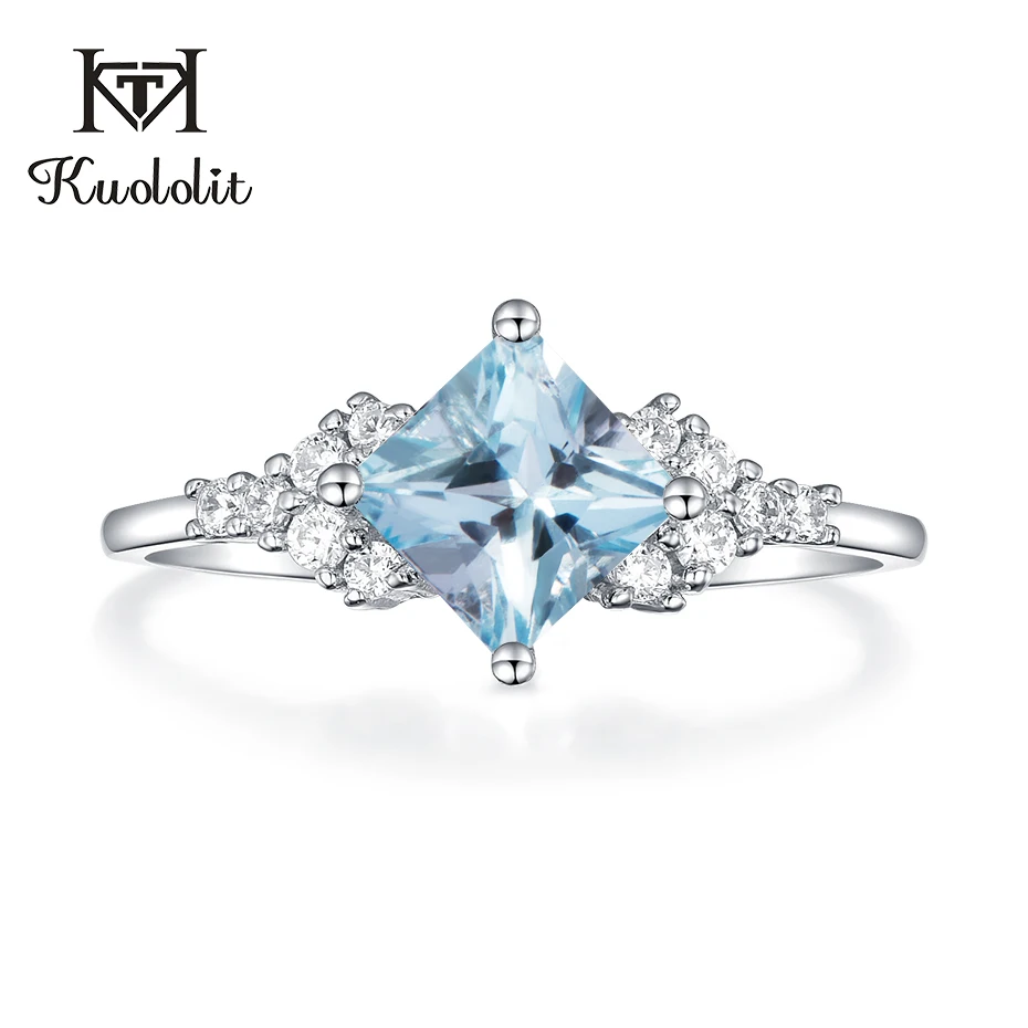 Blue topaz Куололит изумруд драгоценный камень кольца для женщин 925 пробы серебро квадратной огранки создан камень свадебные романтические обручальные ювелирные изделия - Цвет камня: Blue topaz