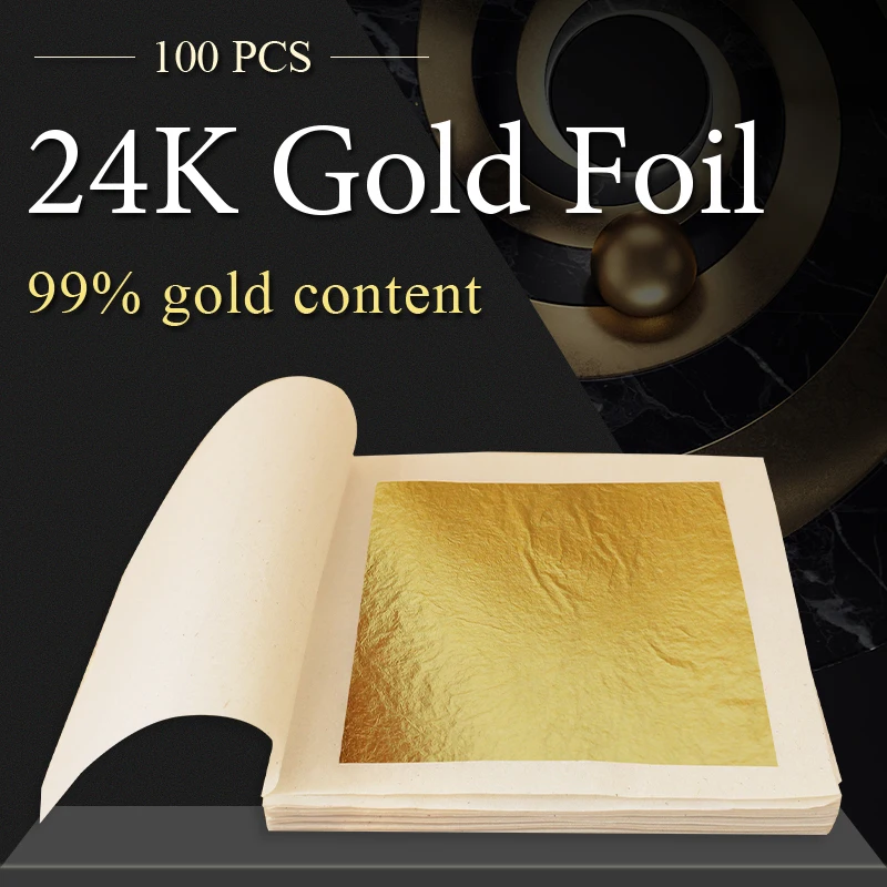 Edible Gold Leaf Sheets Gold Flakes Foil 100pcs Practical 24K Gold In Craft Paper Arts Cake Decoration Wall Handicrafts Gilding