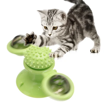 

3 Colors Windmill Cat Toys with Brush Cats Puzzle Whirling Turntable Spin Toys Improve IQ Puzzle Smart Teeth Pet Cleaning