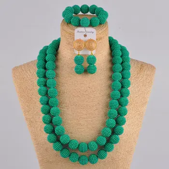 

teal green imitation pearl beads african necklace 24 inches long nigerian wedding jewelry sets FZZ02