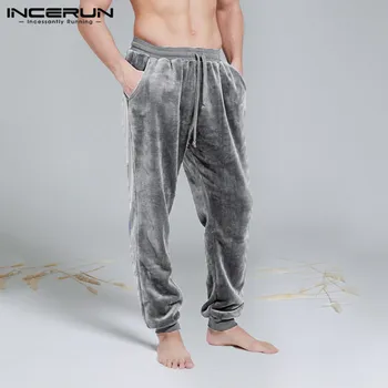 

INCERUN Men Solid Color Sleepwear Pants Autumn Loose Drawstring Homewear Trousers 2020 Winter Leisure Baggy Sleep Bottoms S-5XL