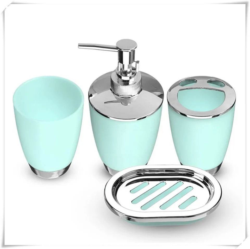 light green set MSJO набор для ванной 4 шт. мыльница диспенсер бутылка Санузел чашка держатель для зубной щетки костюм украшение дома аксессуары - Цвет: light green set