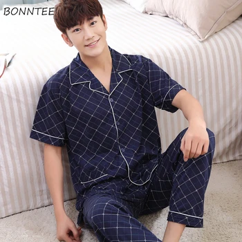 

Pajamas Sets Men Plus Size Turn-down Collar Korean Style Simple Soft Breathable Loose Trendy Home Wear 2 Pieces Set Mens New
