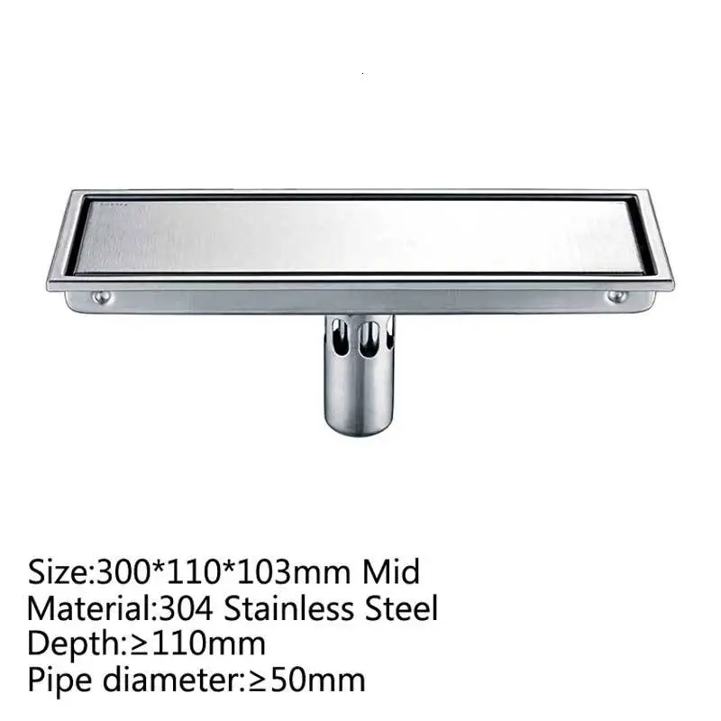 Pipe floor drain 300mm SUS304 stainless steel deodorant type shower soil drain line - Color: 300x110x103mm Mid