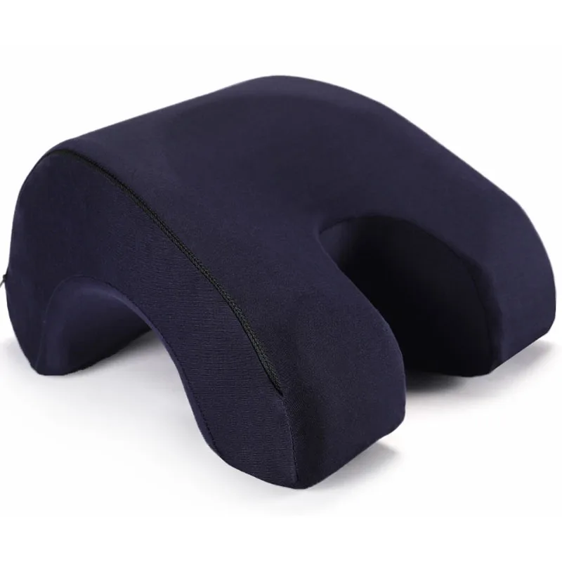 U-образный стол для сна, отдыха плюшевые полые подушки сиденья подголовник подушка лицевой стороной вниз Подушка для сна, управлением поддерживает с подлокотником - Цвет: Синий