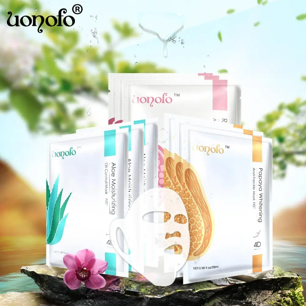UONOFO 1PC 4DFruit flavor Aloe Moisturizing Face Facial Mask Fresh Anti Acne Plant Extract Oil Control 5