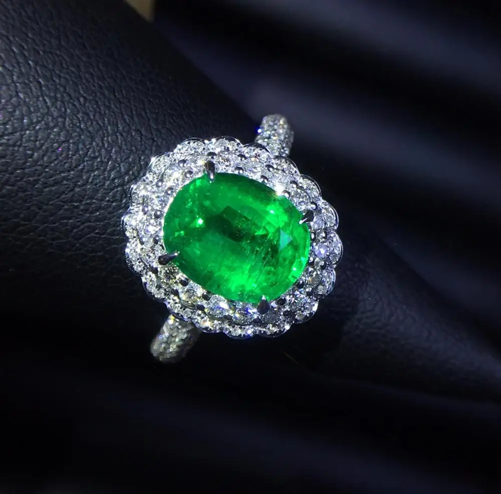 Изумрудное кольцо хорошее ювелирное изделие 18 K золото настоящее яркое зелёный