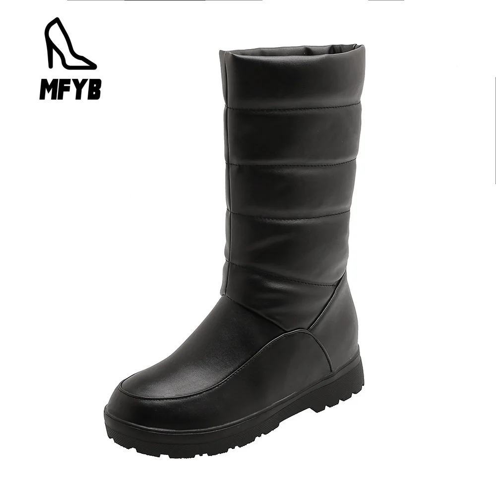 

MFYB Women's boots 2019 winter new comfortable flat women's shoes 34-43 large size round head and calf warm snow boots