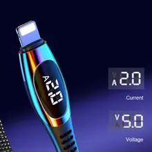 2 м кабель для передачи данных напряжение/ток дисплей 2A Быстрая зарядка оплетенный шнур электропитания из цинкового сплава для Apple IPhone аксессуары