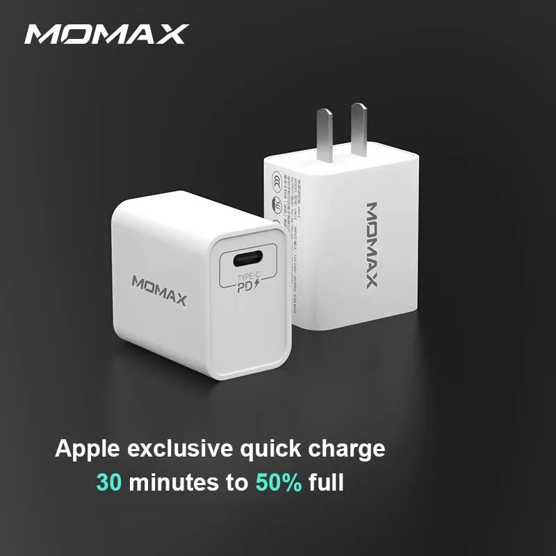 Зарядное устройство MOMAX UM12 PD, быстрая зарядка, головка Apple, совместимая с головкой android type-c, сертификация 3C, умное зарядное устройство 18 Вт