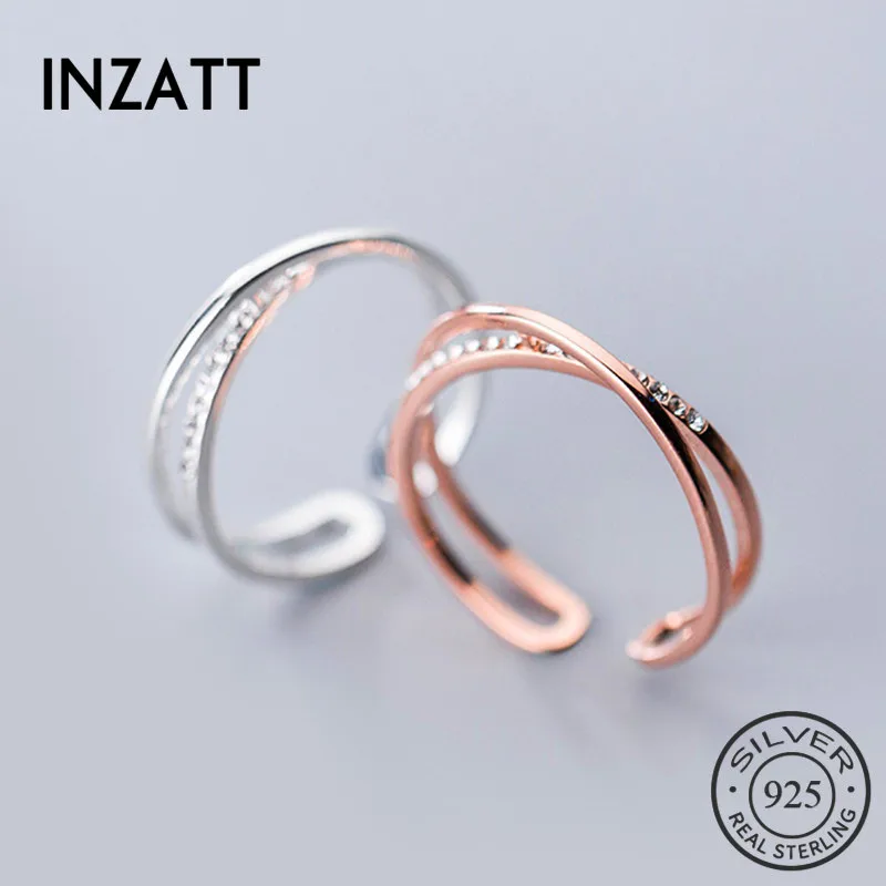

INZATT Real 925 Sterling Silver Geometric Line opening Ring For Fashion Women Party Fine Jewelry Minimalist Accessories Gift
