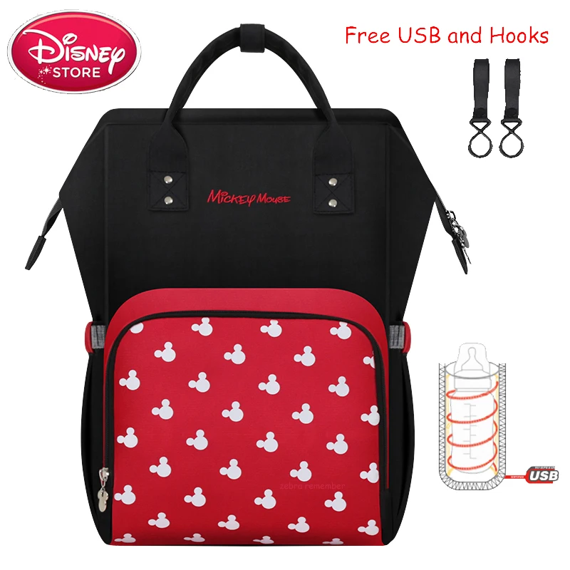 red Сумка для подгузников disney, usb-утеплитель, рюкзак для мамы и ребенка, сумка для ухода за ребенком, дорожная коляска, сумка для подгузников - Цвет: red