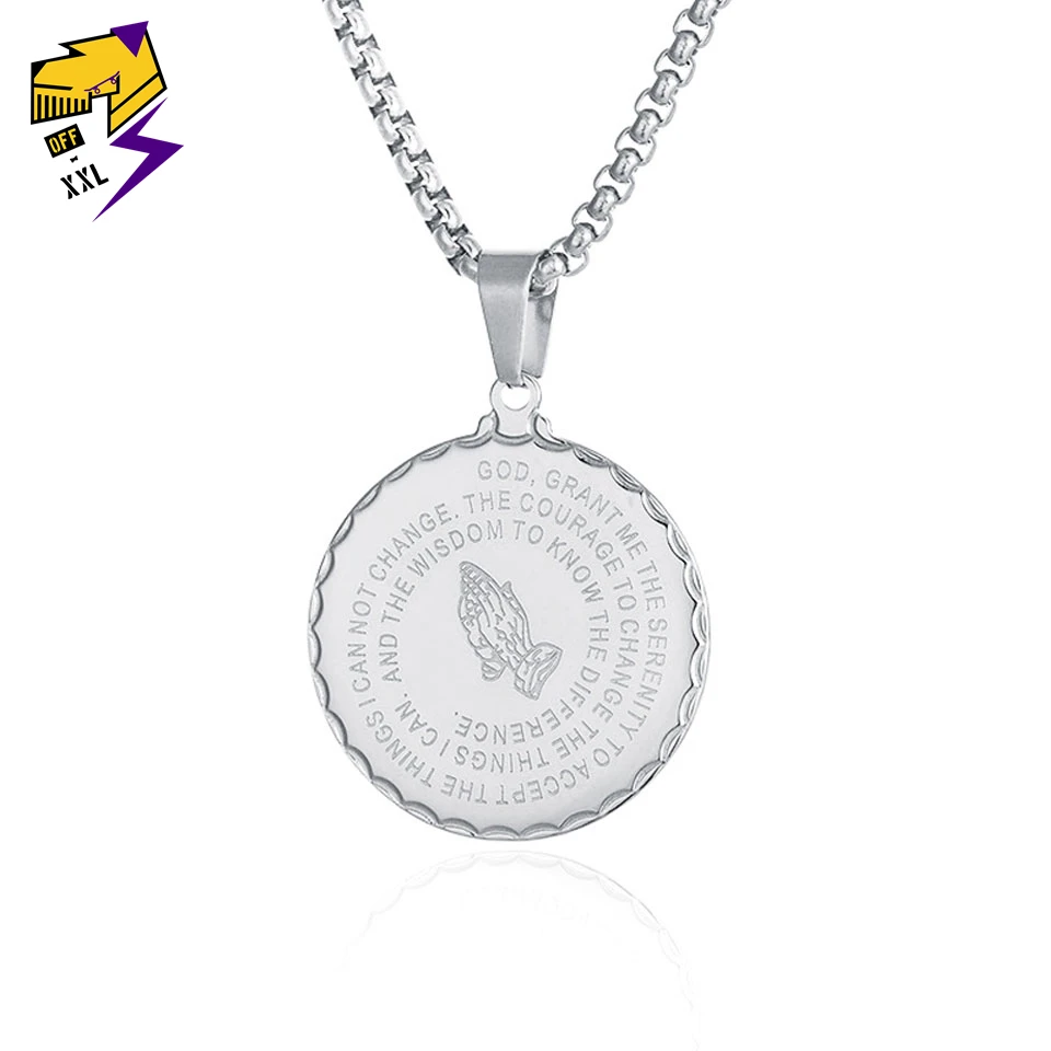 Men's Bible Verse Prayer Necklace Christian Jewelry Gold Silver Stainless Steel Praying Hands Coin Medal Pendant Necklaces Women |
