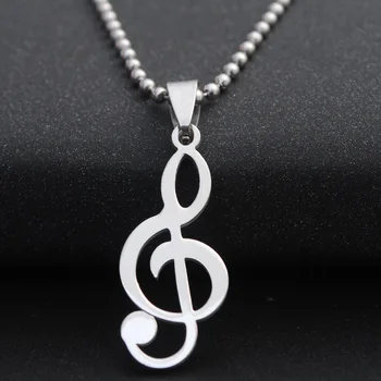 

Stainless Steel Piano Musical Note Necklace Geometric Music Notation Theme Treble Clef Ball Chain Necklaces for Women Men